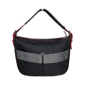 Loewe Jacquard Logo Shoulder Bag Black Gray Leather Trim Red Edge